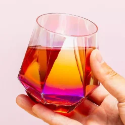 Ditverzinjeniet Mokken & Glazen|Diamant glas met regenboogeffect (set van 2)