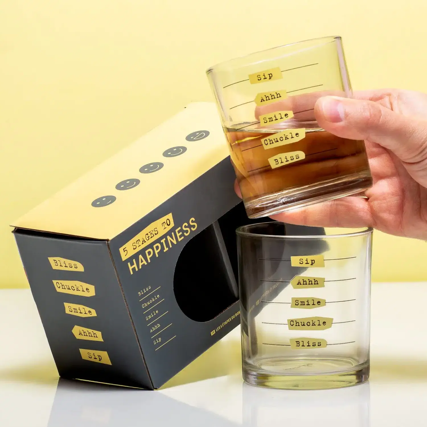 Ditverzinjeniet Mokken & Glazen|Five Stages to Happiness drankglazen (set van 2)