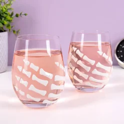 Ditverzinjeniet Mokken & Glazen|Glas met skelethand (set van 2)