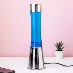 Ditverzinjeniet Verlichting|Lavalampen|Lavalamp zilver met blauwe vloeistof en navy lava