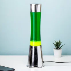 Ditverzinjeniet Verlichting|Lavalampen|Lavalamp zilver met groene vloeistof en gele lava