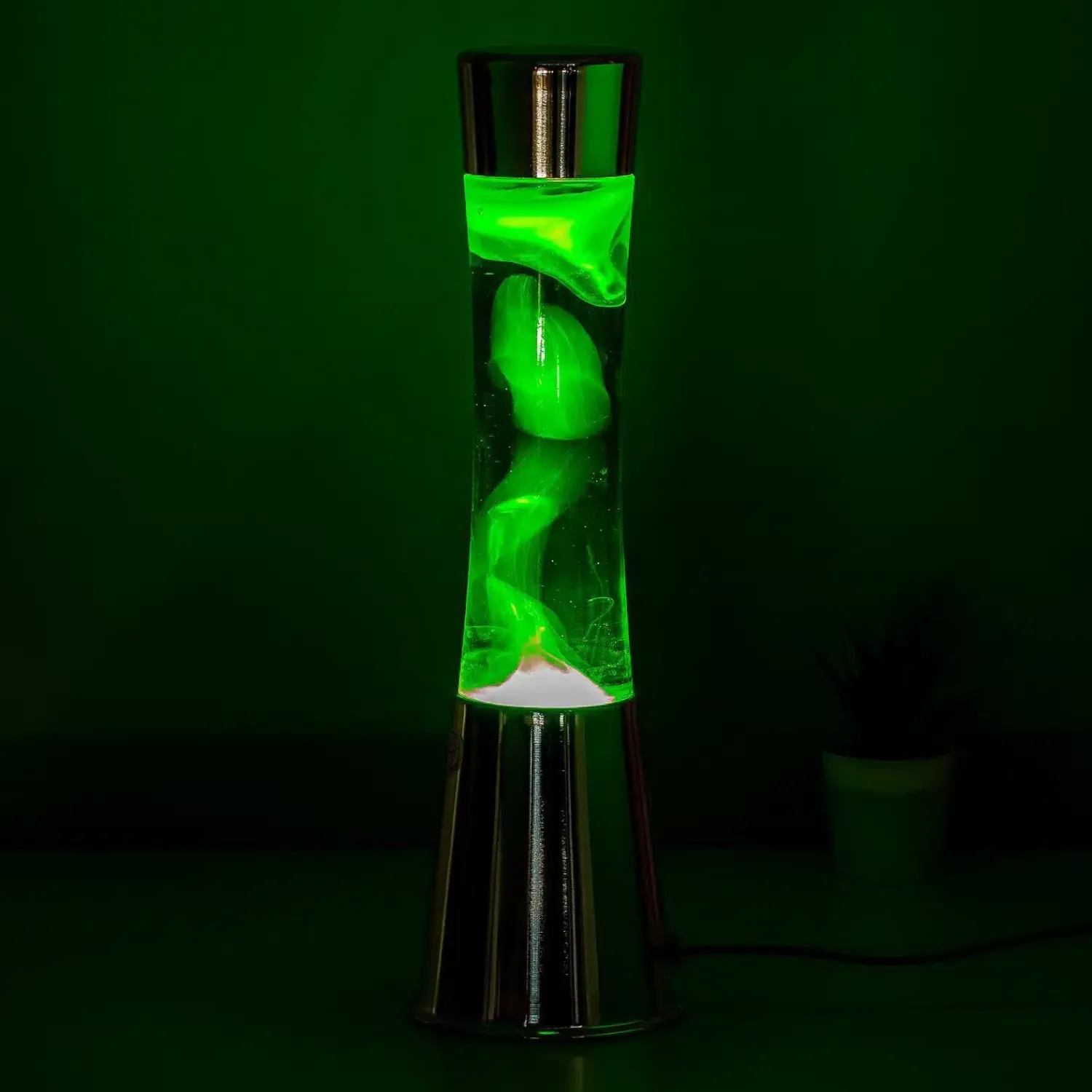 Ditverzinjeniet Verlichting|Lavalampen|Lavalamp zilver met groene vloeistof en gele lava