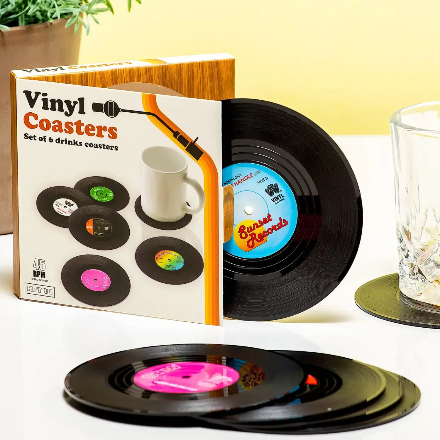 Ditverzinjeniet Retro|Muziek|Vinyl onderzetters (set van 6)