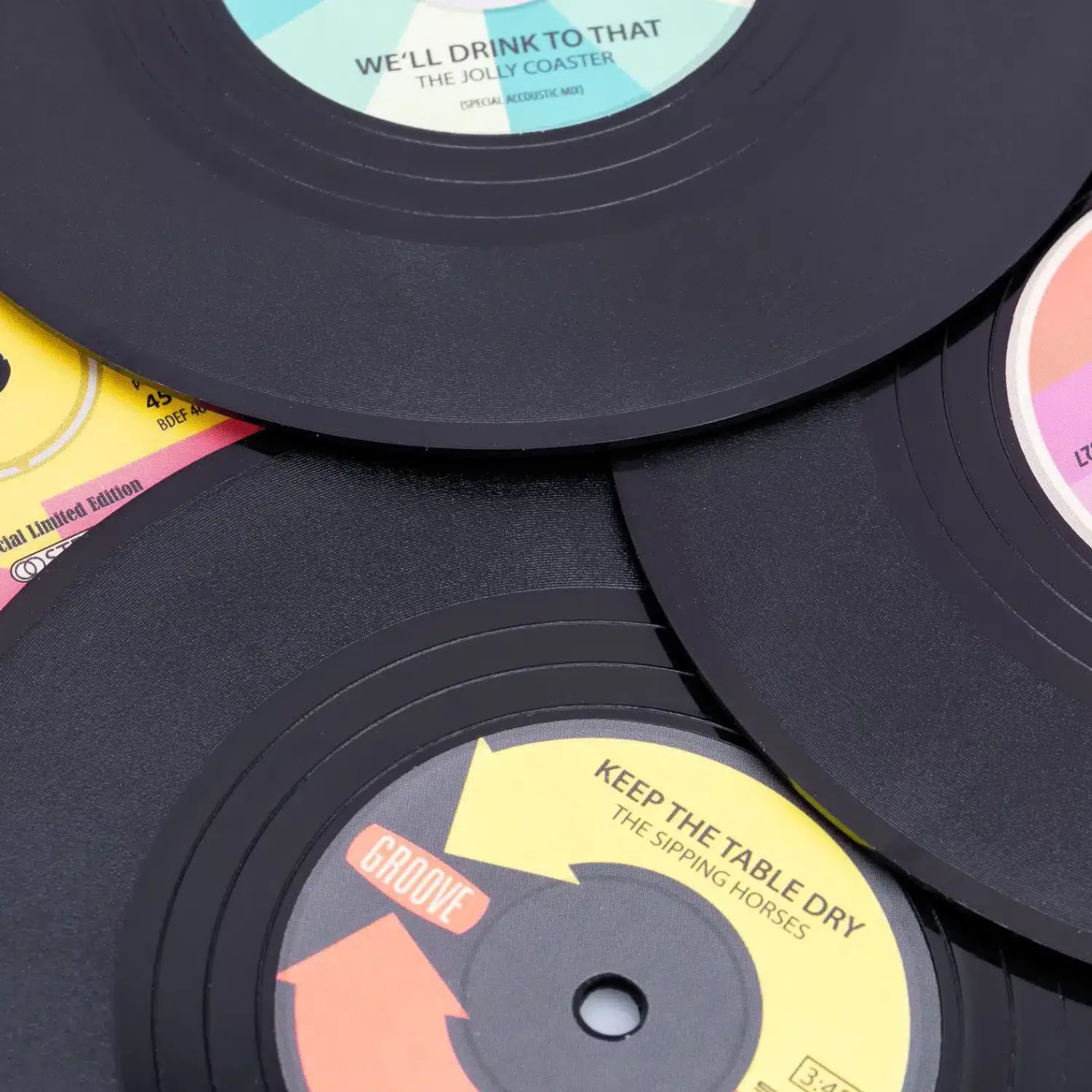 Ditverzinjeniet Retro|Muziek|Vinyl onderzetters (set van 4)