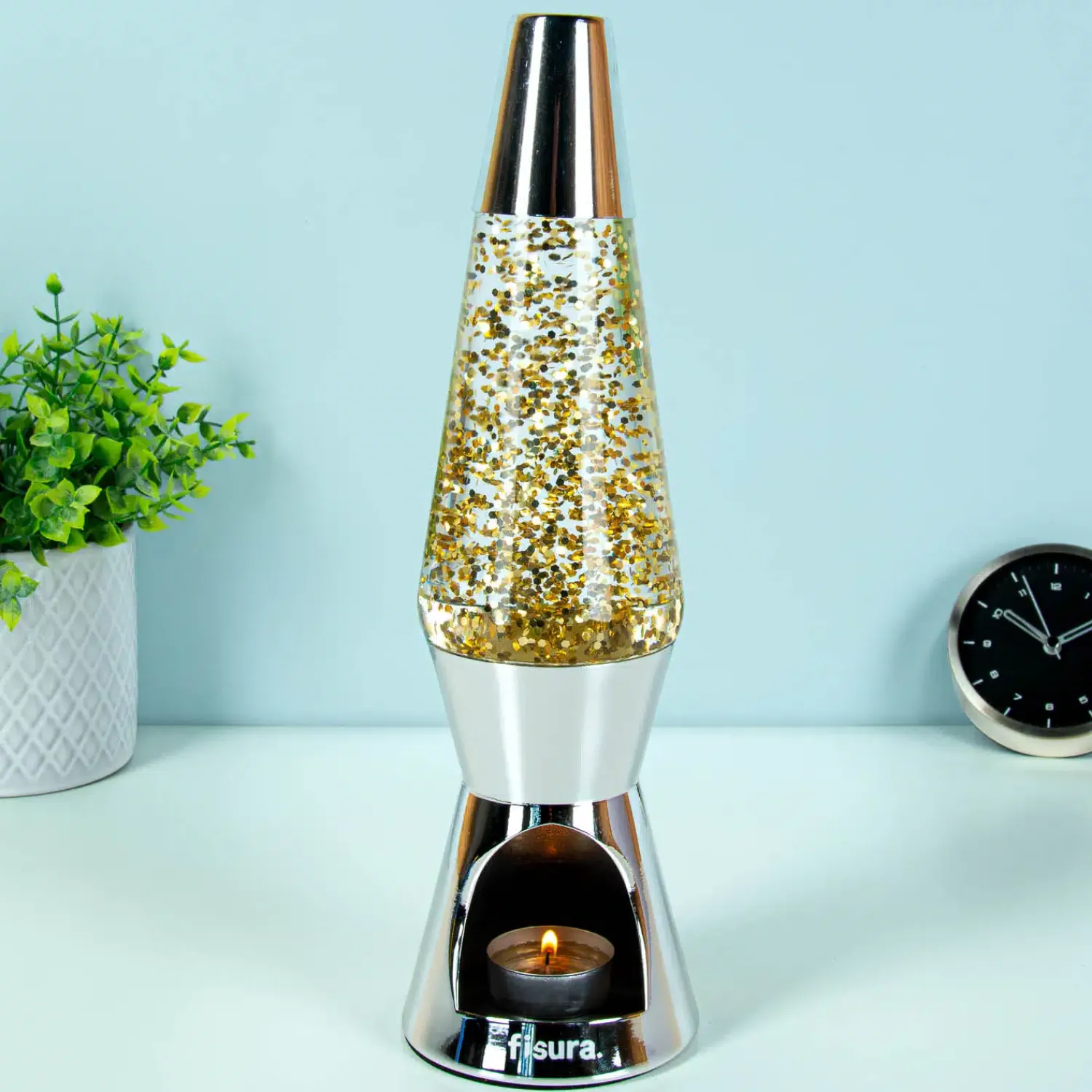 Ditverzinjeniet Lavalampen|Waxinelicht lavalamp gouden glitters